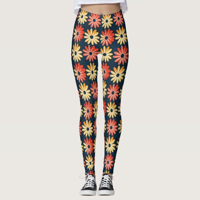 Colourful Floral With Red, Orange Flower Leggings (Front)