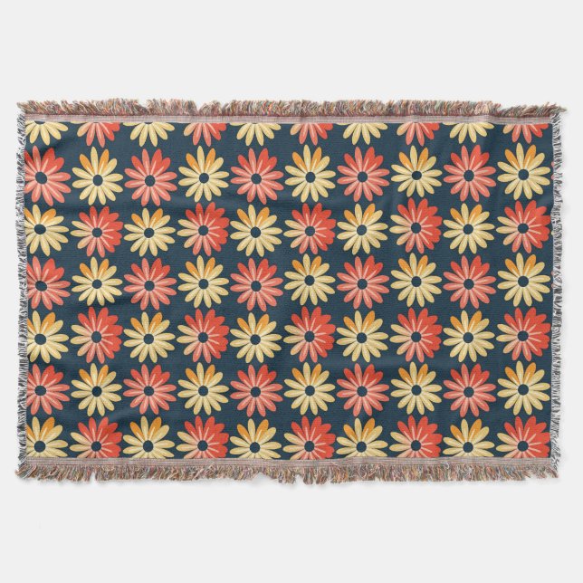 Colourful Floral With Red, Orange Flower Throw Blanket (Front)