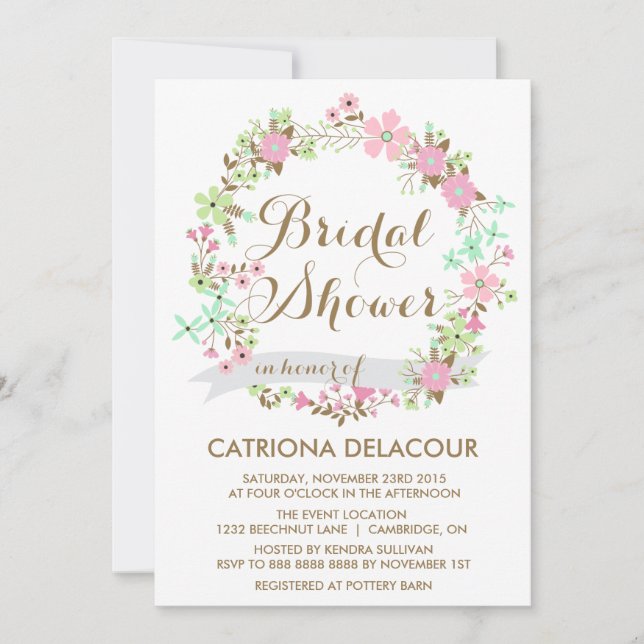 Colourful Floral Wreath Bridal Shower Invitation (Front)