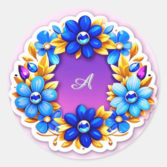 Colourful Floral Wreath Classic Round Sticker (Front)