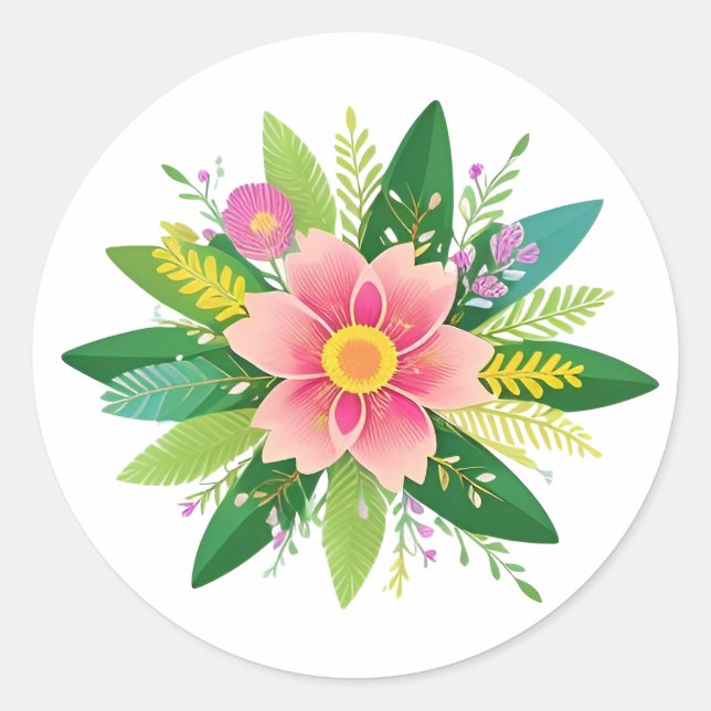 Colourful Floral Wreath Classic Round Sticker (Front)