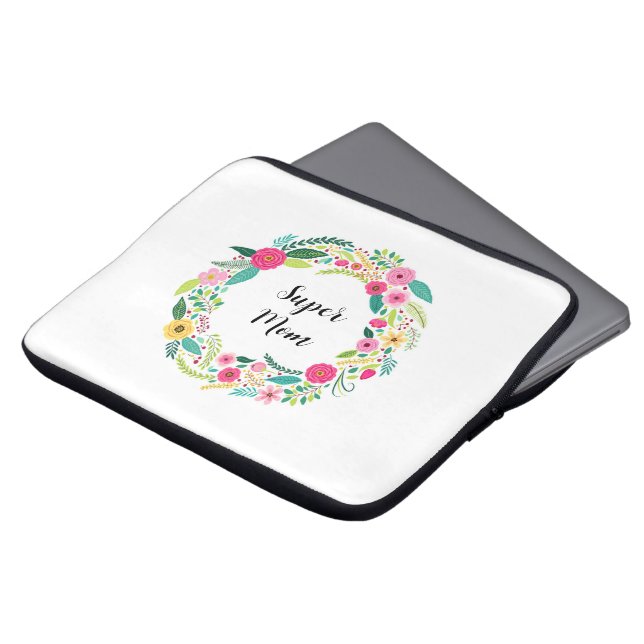 Colourful Floral Wreath Laptop Sleeve (Front Top)