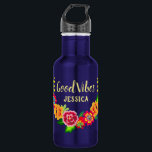 Colourful Floral Wreath Modern Good Vibes 532 Ml Water Bottle<br><div class="desc">Bright colourful flowers framing your name and 'Good Vibes' or your custom message.</div>