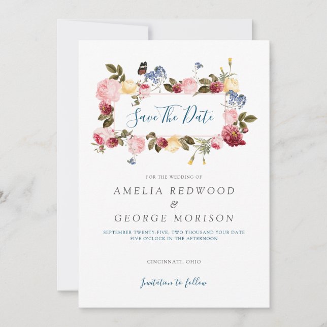 Colourful Floral Wreath Save The Date (Front)