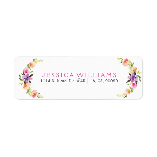 Colourful Floral Wreath Watercolors Illustration Return Address Label