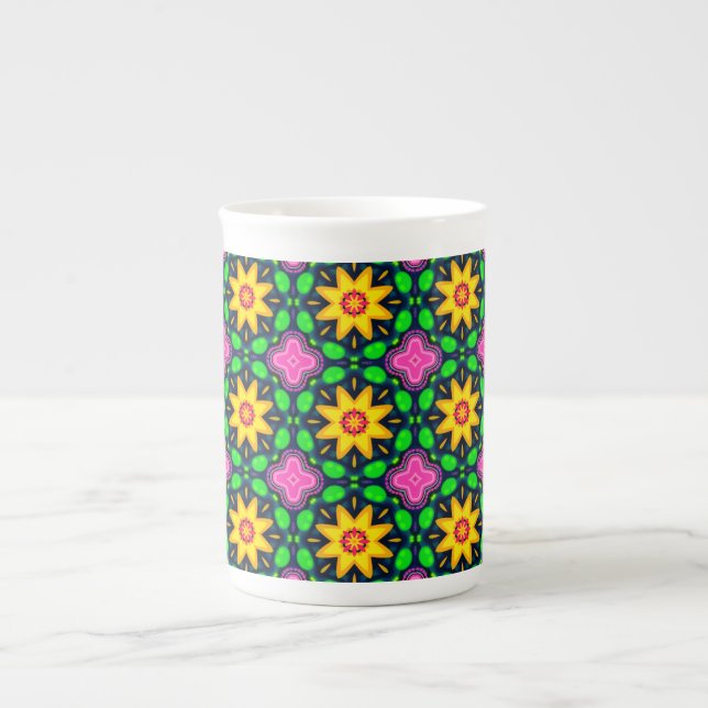 Colourful Floral Yellow Flowers Pattern Bone China Mug (Front)