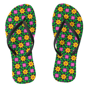 Colourful Floral Yellow Flowers Pattern Flip Flops