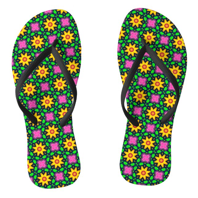 Colourful Floral Yellow Flowers Pattern Flip Flops (Footbed)