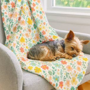 Colourful Floral Yellow Orange Blue Daisy Fleece Blanket