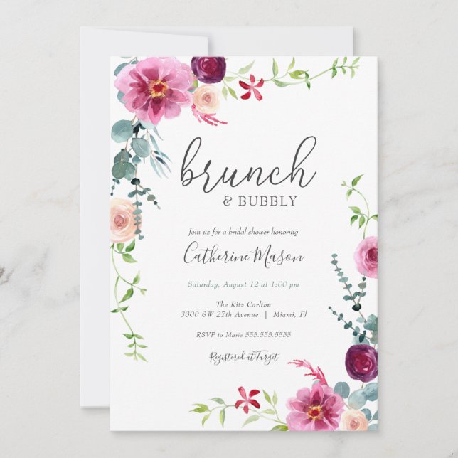 Colourful Florals Brunch and Bubbly Bridal Shower Invitation (Front)
