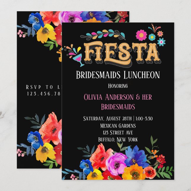 Colourful Florals Fiesta Bridesmaids Luncheon  Invitation (Front/Back)