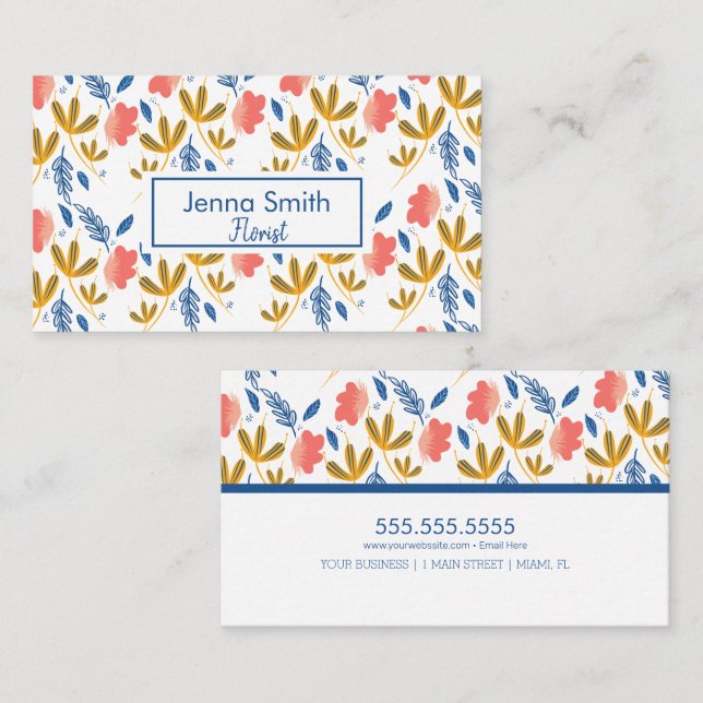 Colourful Florals Greenery Garden Pattern Business Card (Front/Back)