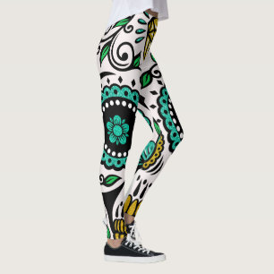 Colourful FloralSugar Skull Leggings