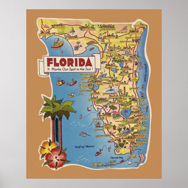 Colourful Florida Map Poster (Front)