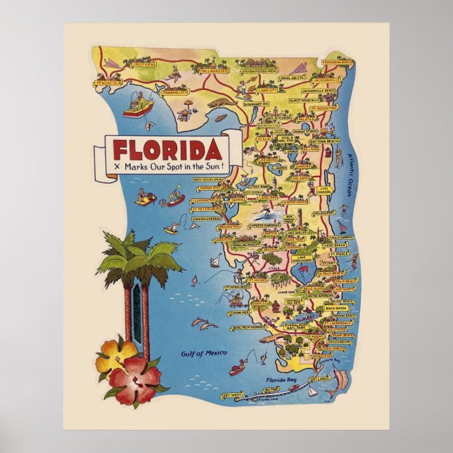 Colourful Florida Map Poster (Front)