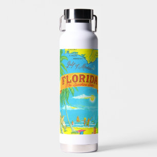 Colourful Florida Postcard Map Water Bottle