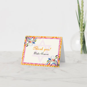 Colourful flourish & Star of David damask Thank Yo Thank You Card