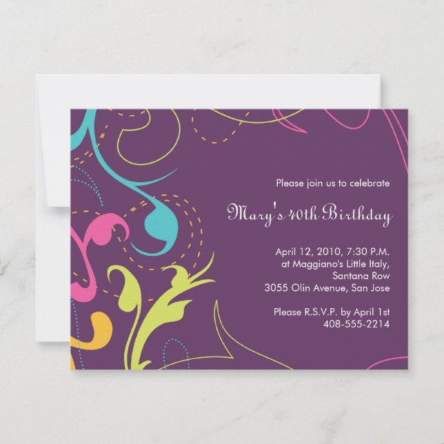 Colourful Flourishes Invitation - small plum (Front)