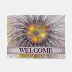 Colourful Flower, Abstract Modern Fractal Welcome Doormat