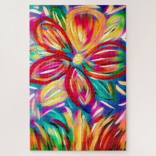 Colourful Flower Acrylic Paint Modern Floral Jigsaw Puzzle