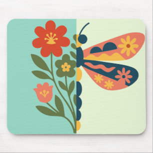 Colourful flower and butterfly graphic design mouse mat