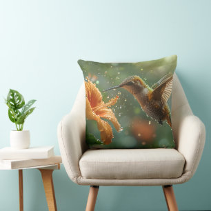 Colourful Flower and Hummingbird Cushion