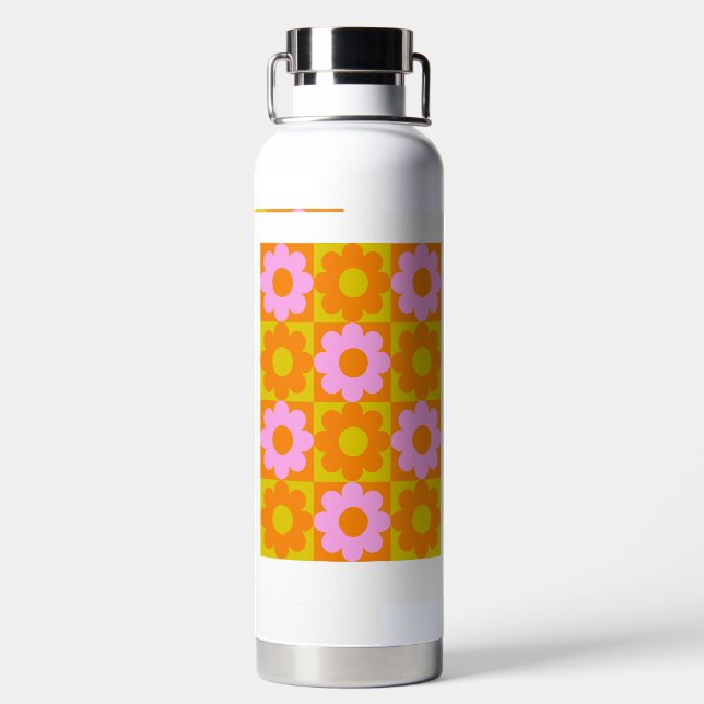Colourful Flower Art Design Water Bottle (Back)