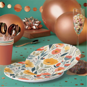 Colourful Flower Art Paper Plate