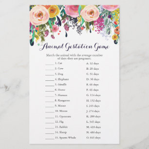 Colourful Flower Baby Shower Animal Gestation Game