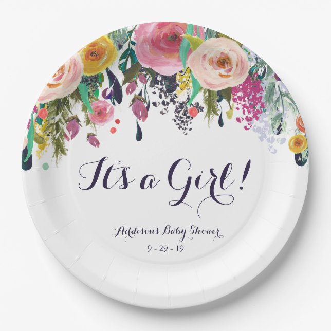 Colourful Flower Baby Shower Paper Plates (Front)