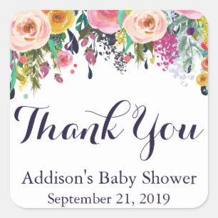 Colourful Flower Baby Shower Square Stickers