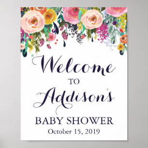 Colourful Flower Baby Shower Welcome Sign Poster