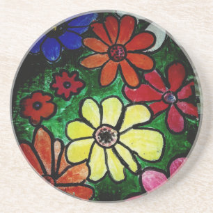 colourful flower bloom coaster