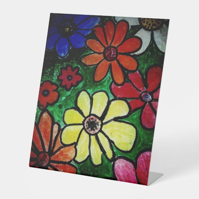 colourful flower bloom  pedestal sign (Front)