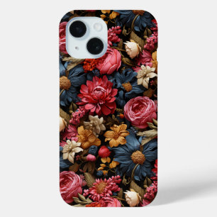 Colourful flower blooms and leaves iPhone 15 case