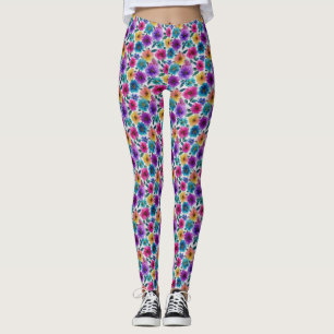 Colourful Flower Blossoms Watercolor Elegant Chic Leggings