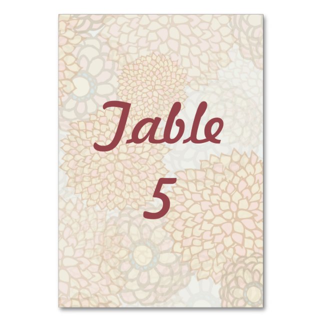 Colourful Flower Blossoms Wedding Table Number (Front)
