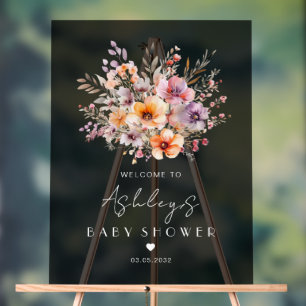 Colourful, Flower Bouquet Baby Shower Acrylic Sign
