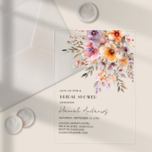 Colourful, Flower Bouquet Bridal Shower Acrylic Invitations