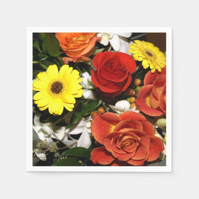 Colourful Flower Bouquet Photograph Napkin (Front)