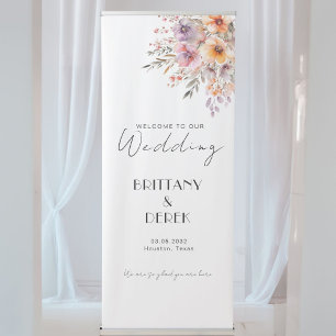 Colourful, Flower Bouquet White Wedding Retractable Banner