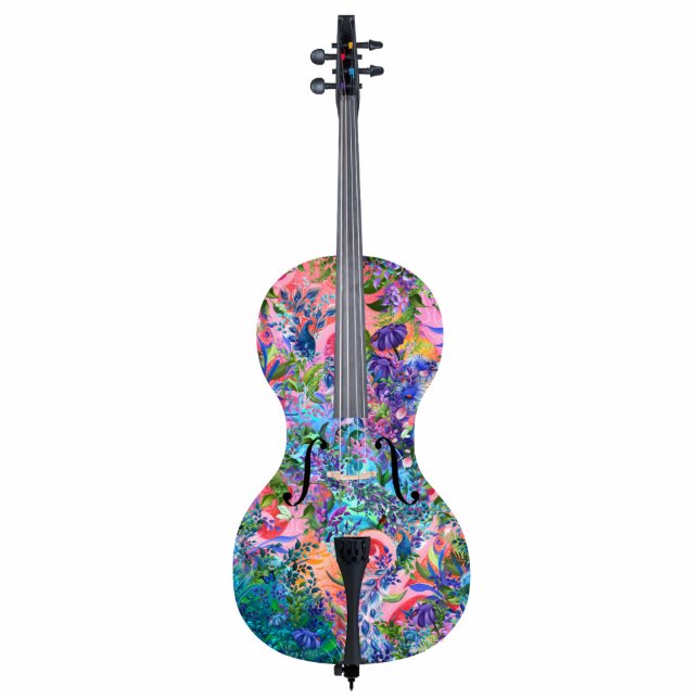 Colourful Flower Cello Musical Instrument Sculptur Standing Photo Sculpture (Front)