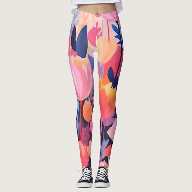 colourful Flower design  Leggings (Front)