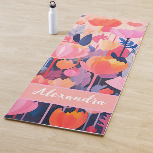 colourful Flower design with individual name Yoga Mat