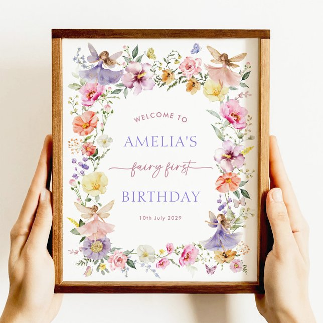 Colourful Flower Fairy First 1st Birthday Welcome Poster (Creator Uploaded)