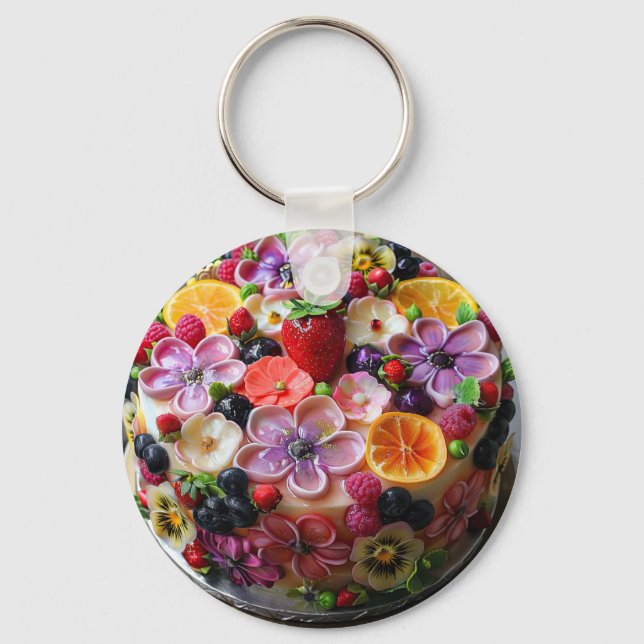 Colourful flower fondant cake key ring (Front)