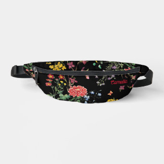 Colourful FLower Garden Hand Drawing Black Custom Bum Bags