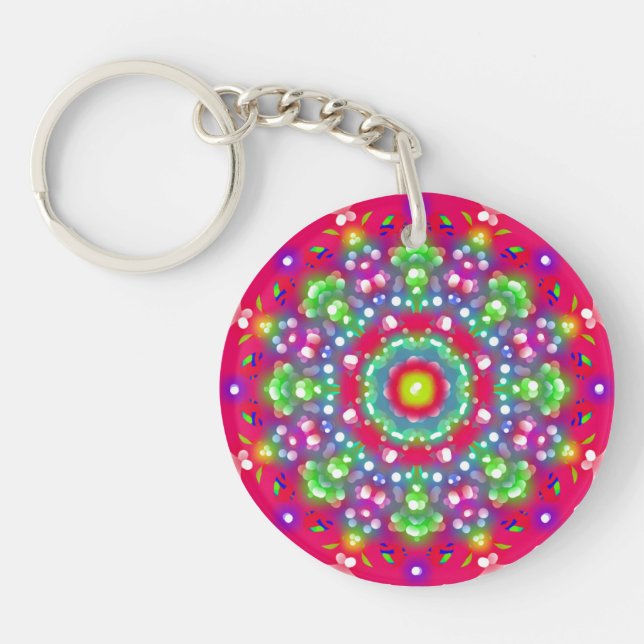 Colourful Flower Garden Mandala Round Keychain (Front)