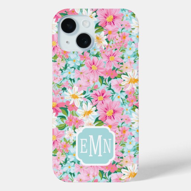 Colourful Flower Garden Monogrammed Case-Mate iPhone Case (Back)