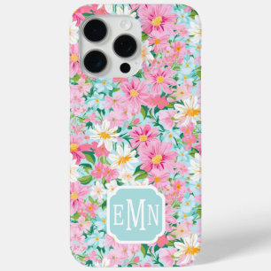 Colourful Flower Garden Monogrammed iPhone 15 Pro Max Case